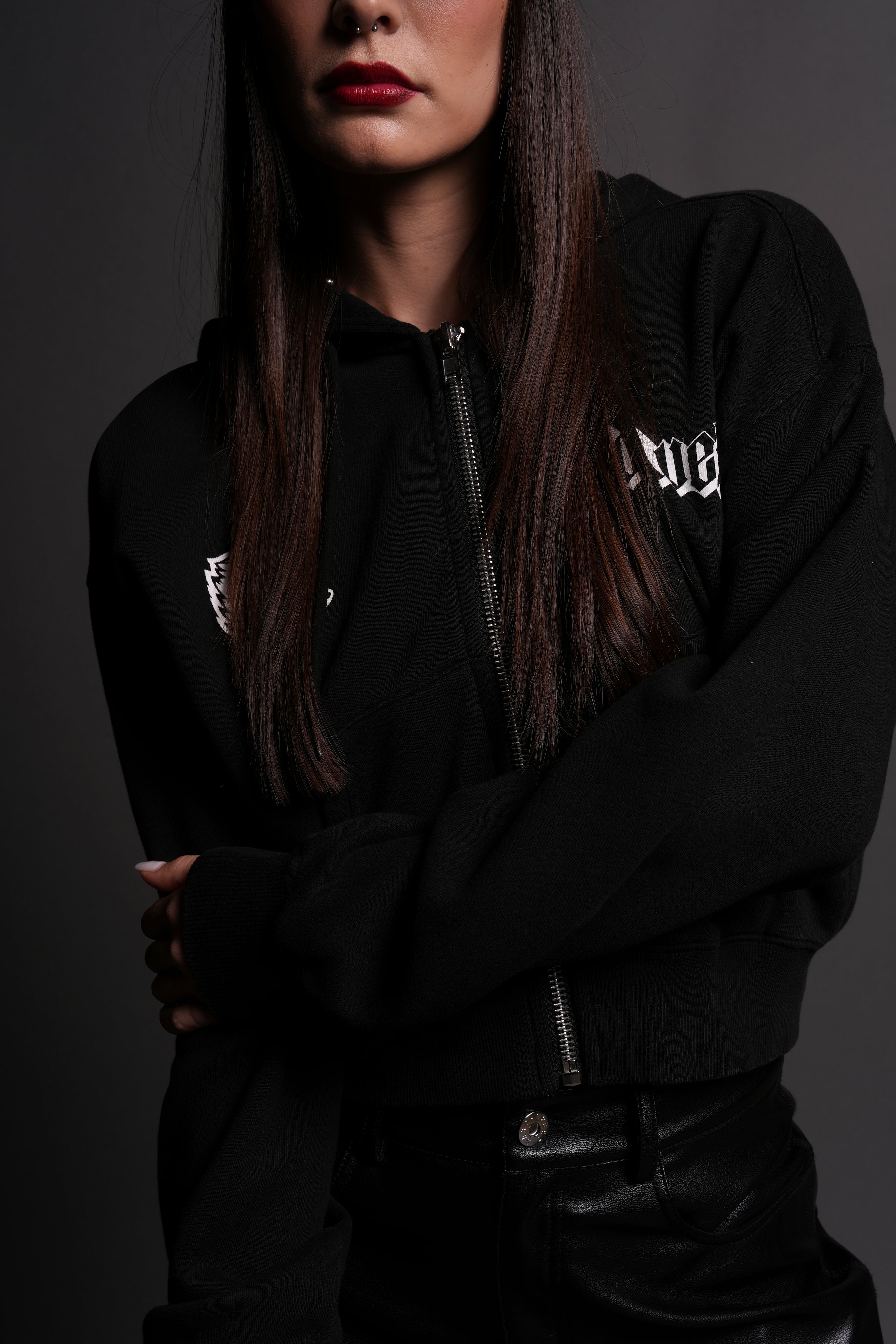 Our Passion "Sage" (Cropped) Zip Hoodie in Black