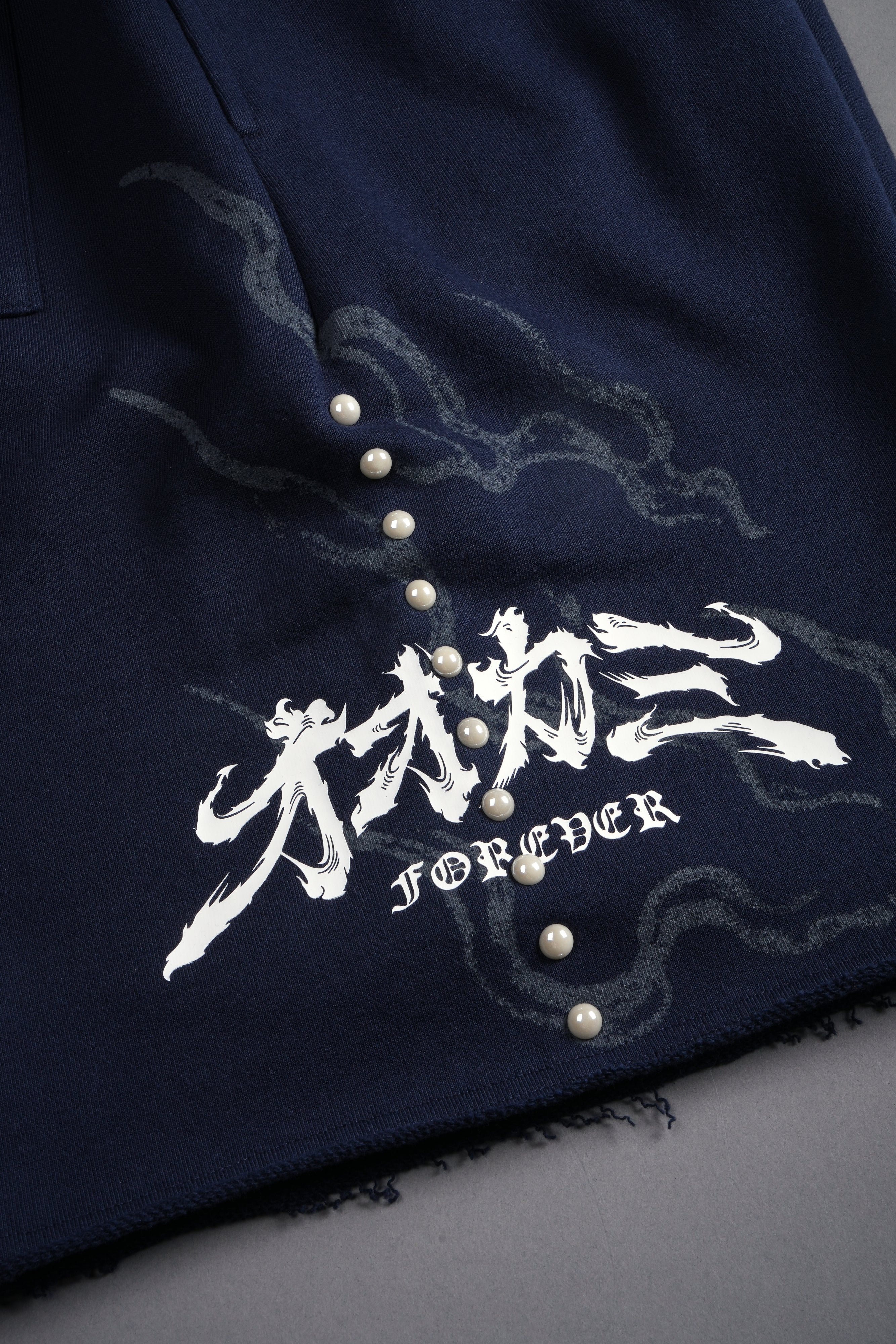 Kokuryu Grunge Oversized Raw Hem Post Lounge Sweat Shorts in Navy