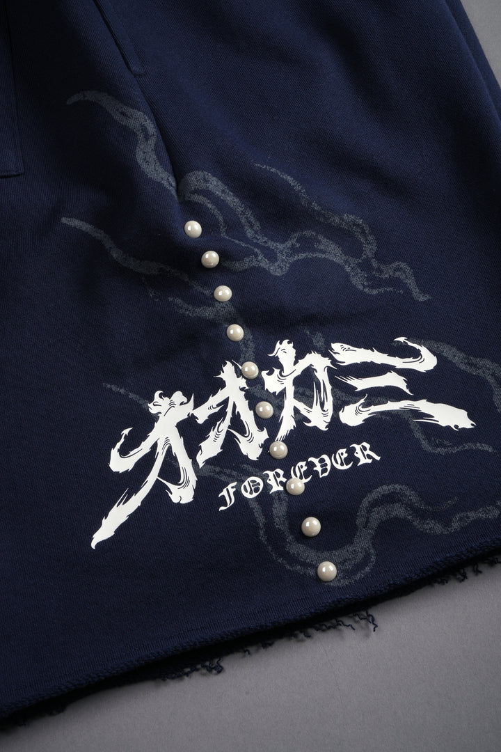 Kokuryu Grunge Oversized Raw Hem Post Lounge Sweat Shorts in Navy