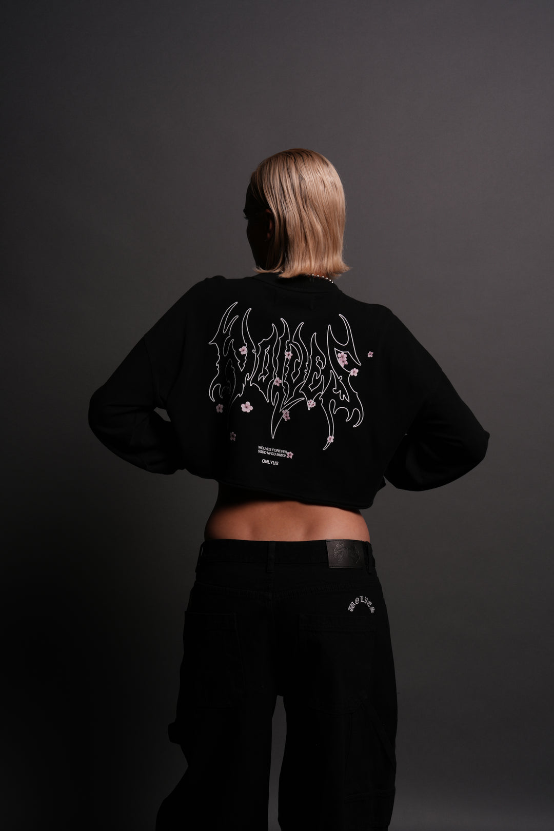 Hesh Blossom "Premium" Oversized Cropped L/S Tee in Black