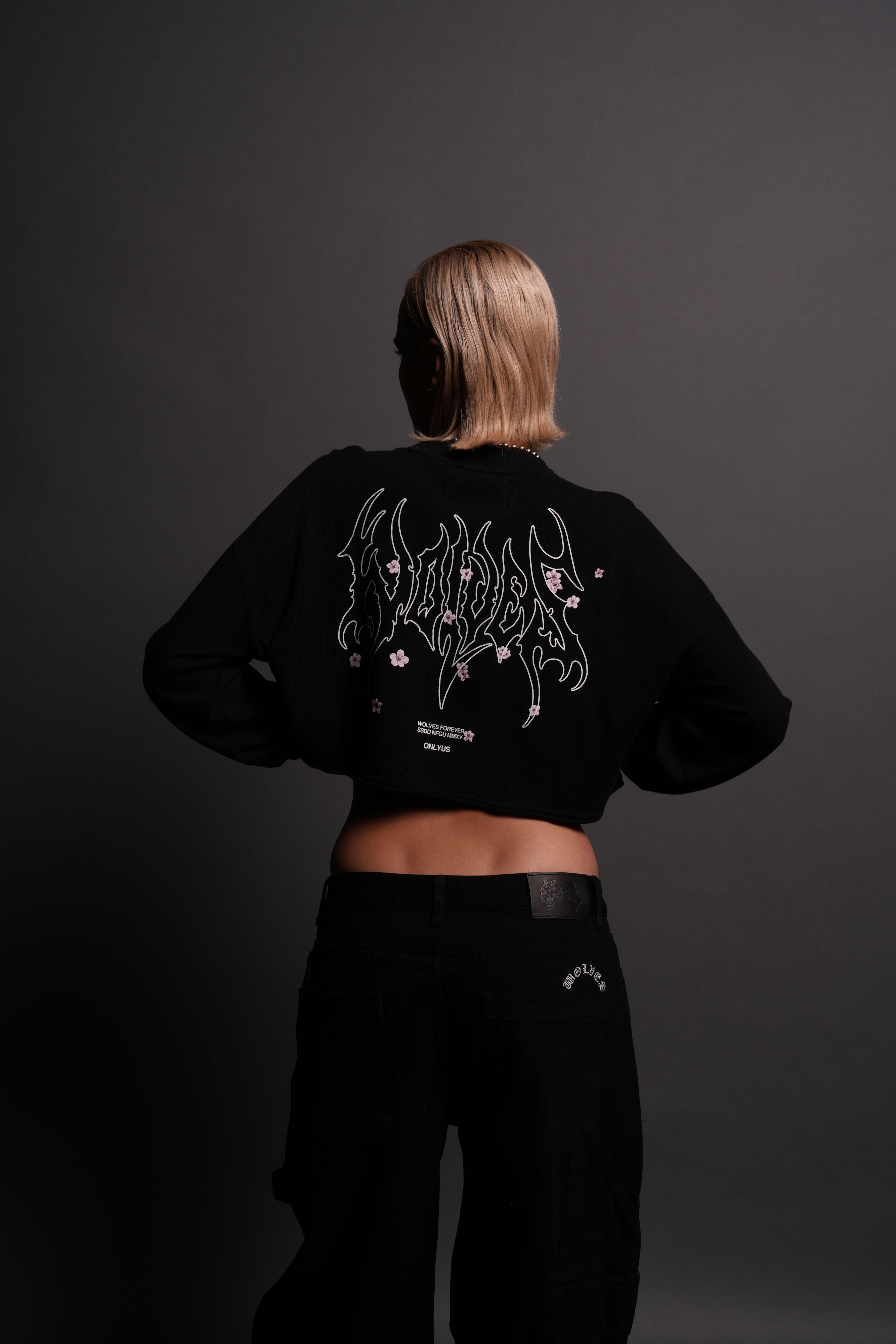Hesh Blossom "Premium" Oversized Cropped L/S Tee in Black