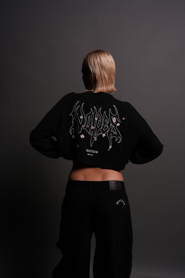 Hesh Blossom "Premium" Oversized Cropped L/S Tee in Black