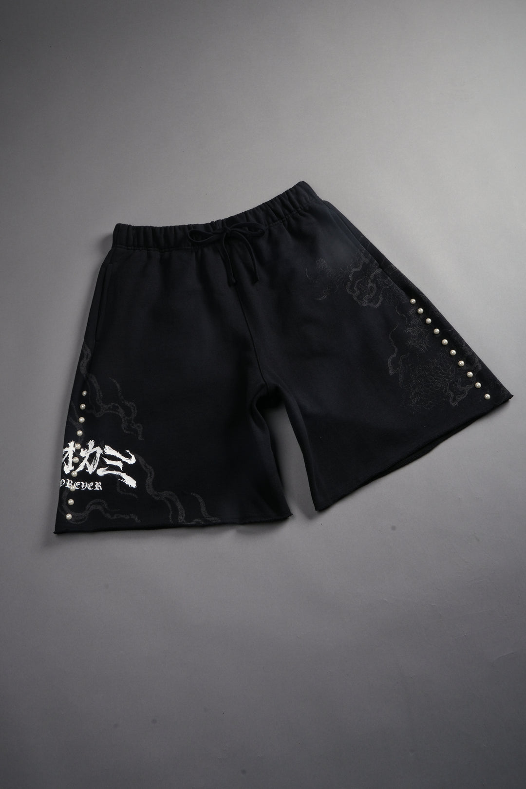 Kokuryu Grunge Oversized Raw Hem Post Lounge Sweat Shorts in Black