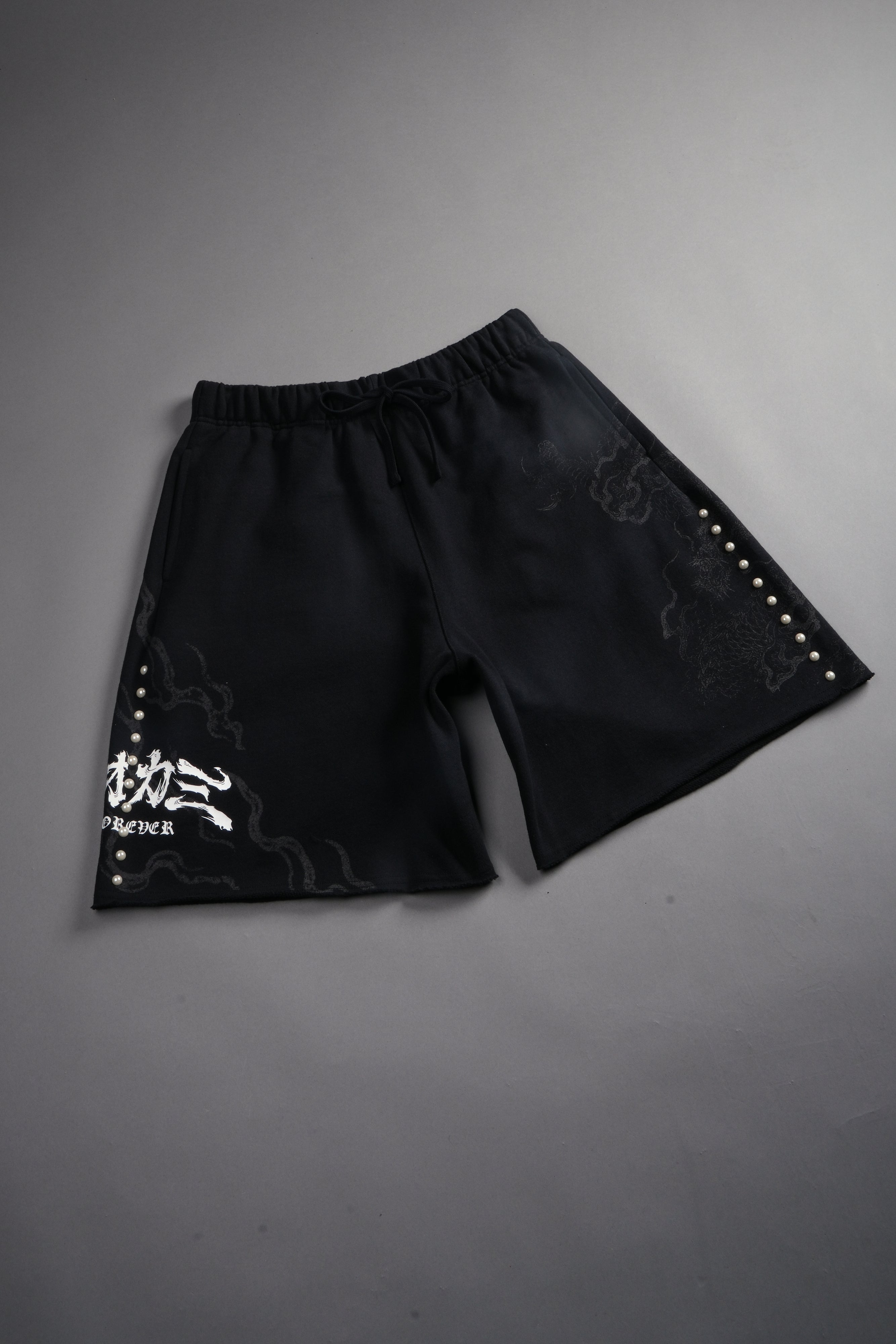 Kokuryu Grunge Oversized Raw Hem Post Lounge Sweat Shorts in Black