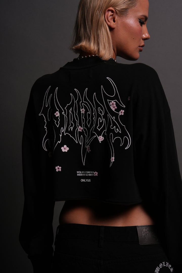 Hesh Blossom "Premium" Oversized Cropped L/S Tee in Black