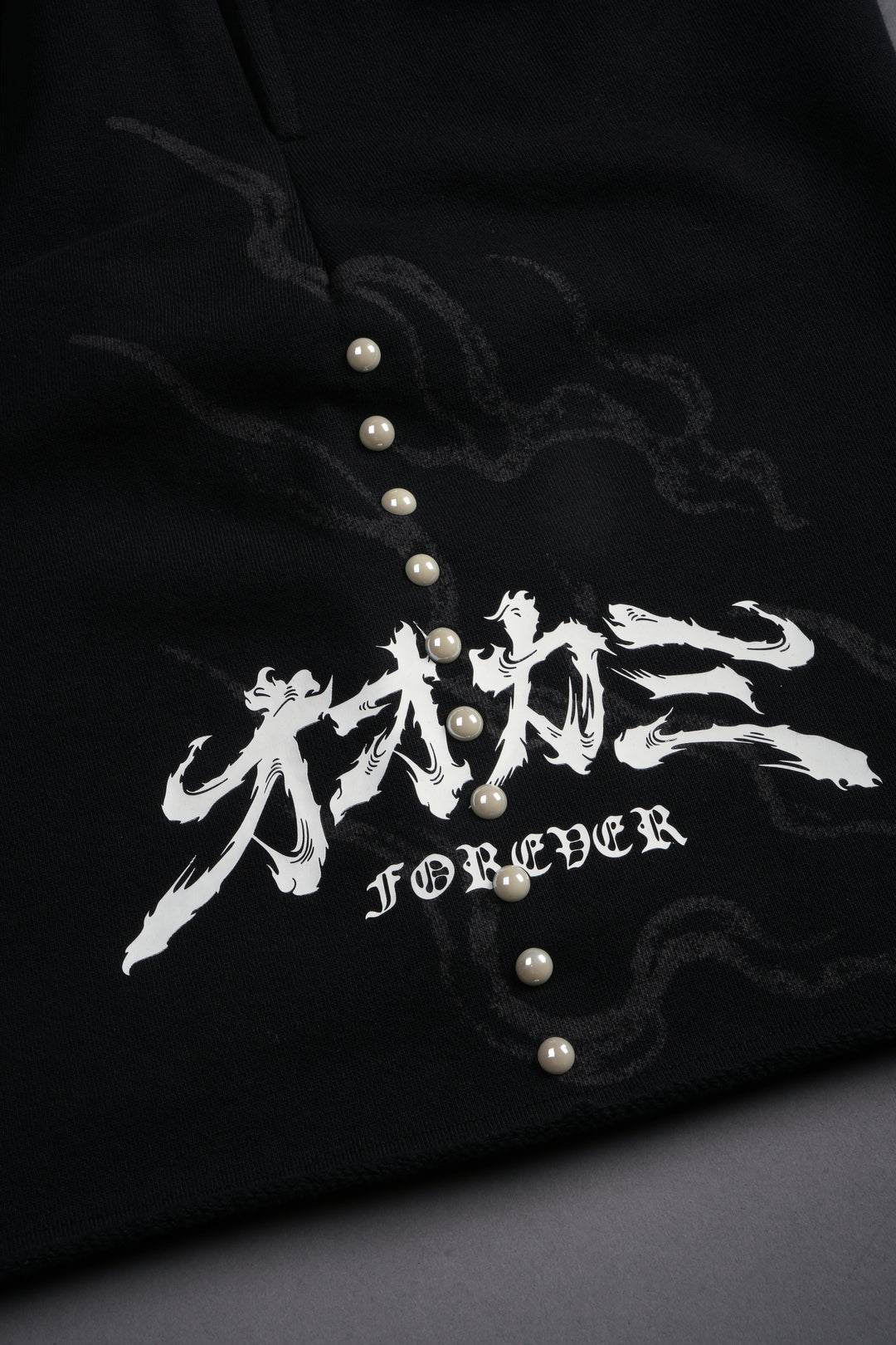 Kokuryu Grunge Oversized Raw Hem Post Lounge Sweat Shorts in Black