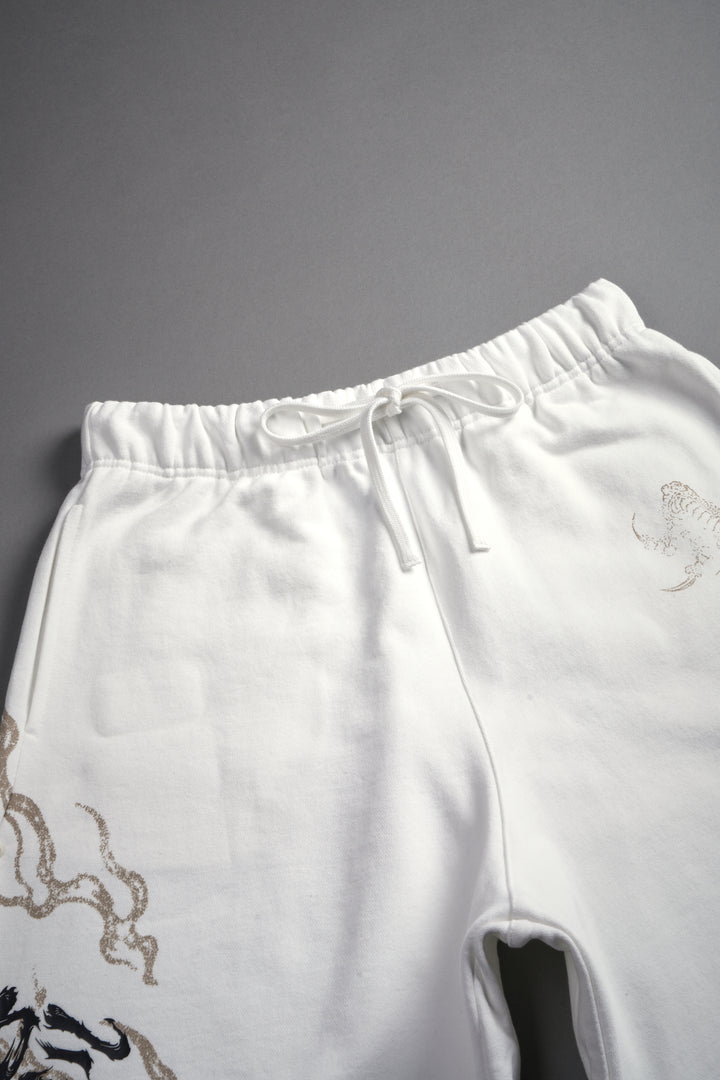 Kokuryu Grunge Oversized Raw Hem Post Lounge Sweat Shorts in Cream
