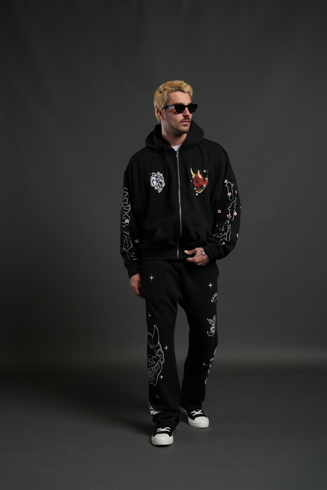 Oni Code Blossom "Chambers" Zip Hoodie in Black