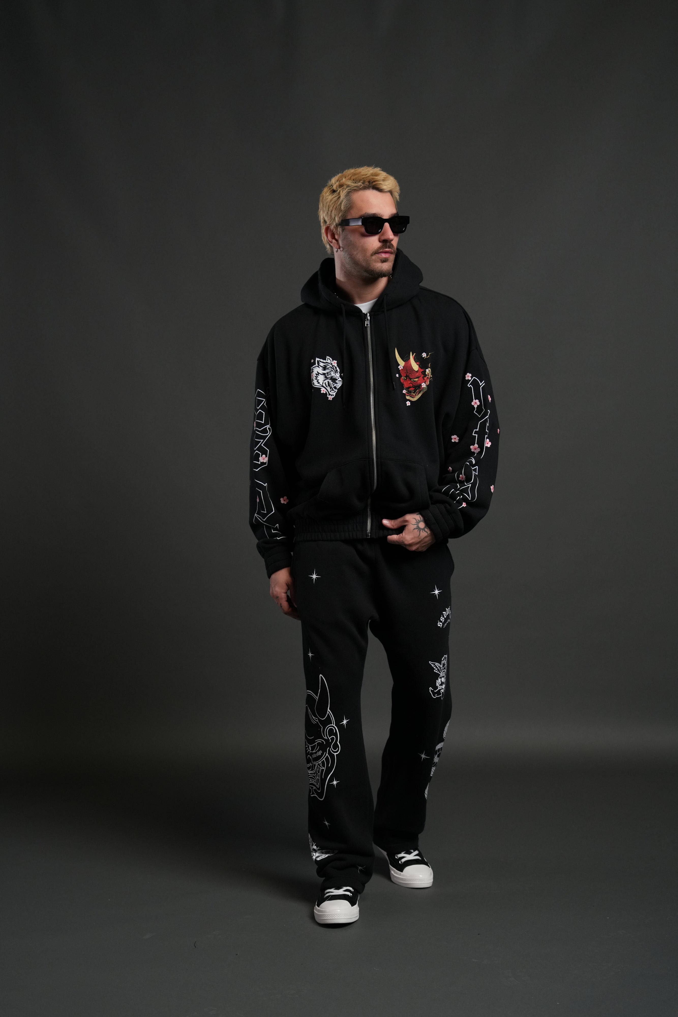 Oni Code Blossom "Chambers" Zip Hoodie in Black