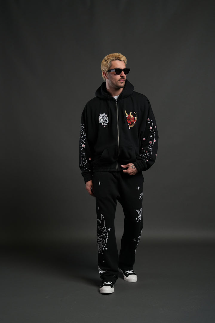 Oni Code Blossom "Chambers" Zip Hoodie in Black