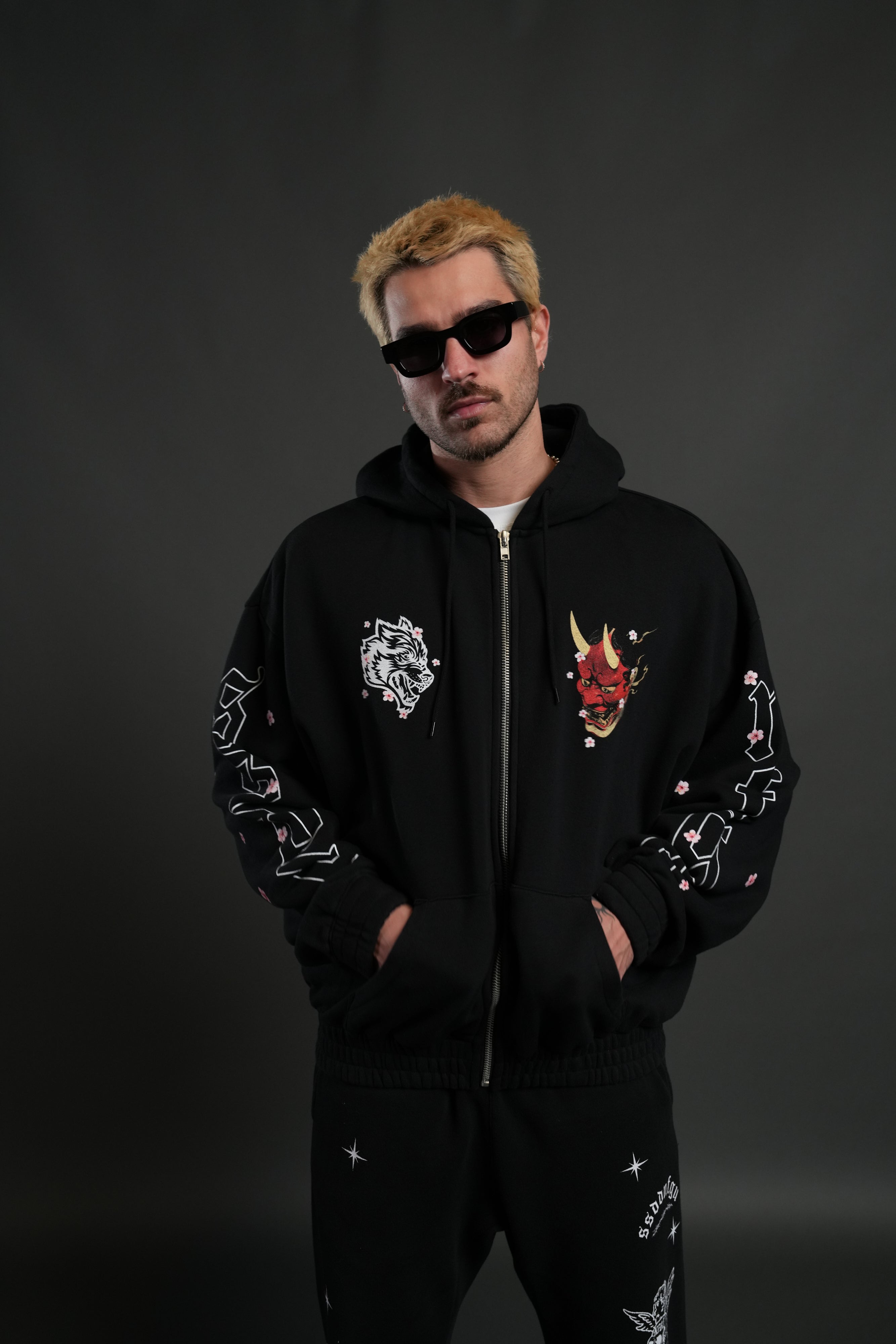 Oni Code Blossom "Chambers" Zip Hoodie in Black