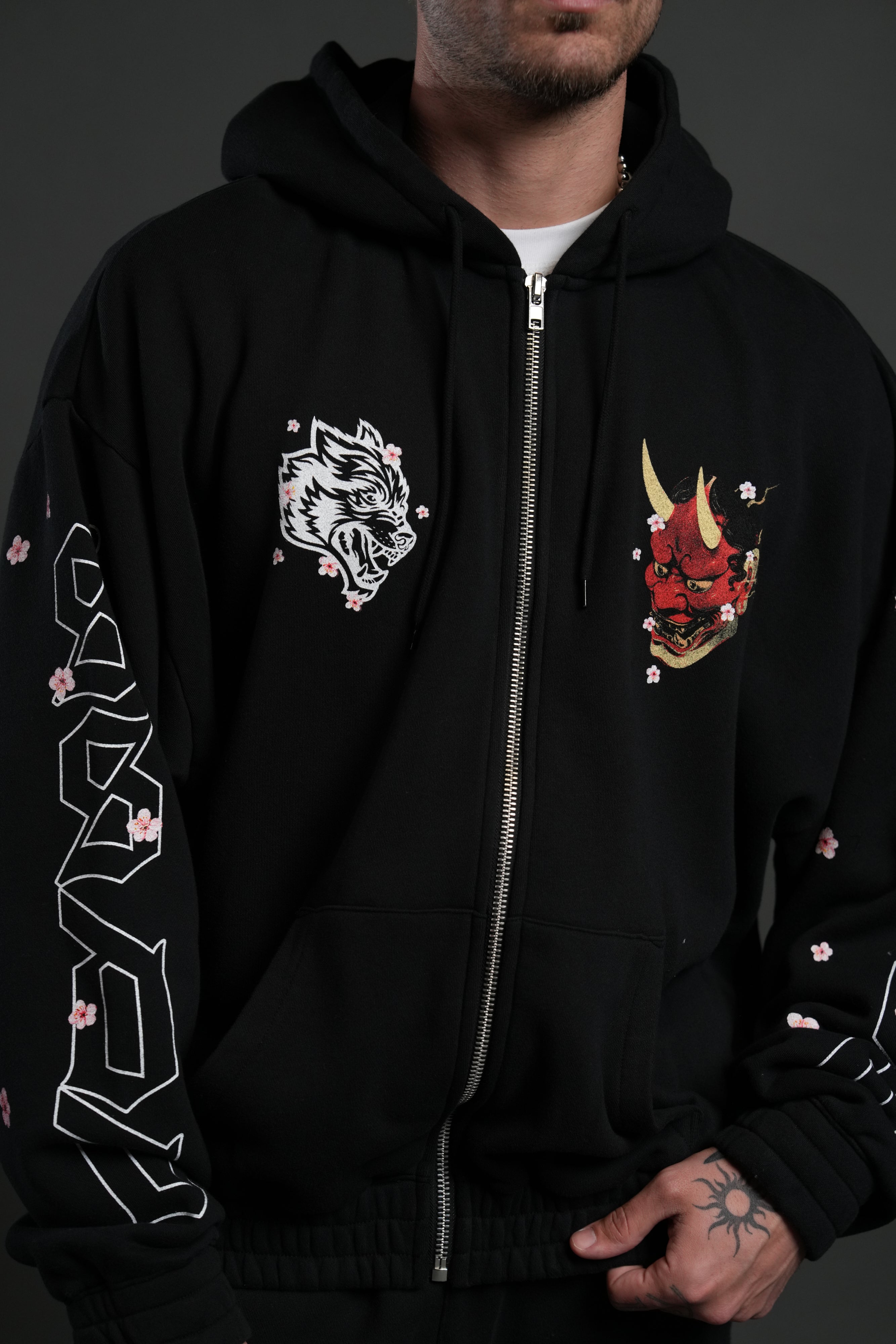 Oni Code Blossom "Chambers" Zip Hoodie in Black
