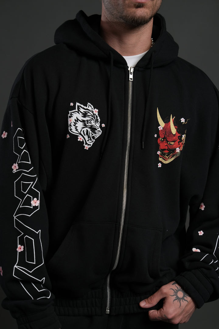 Oni Code Blossom "Chambers" Zip Hoodie in Black