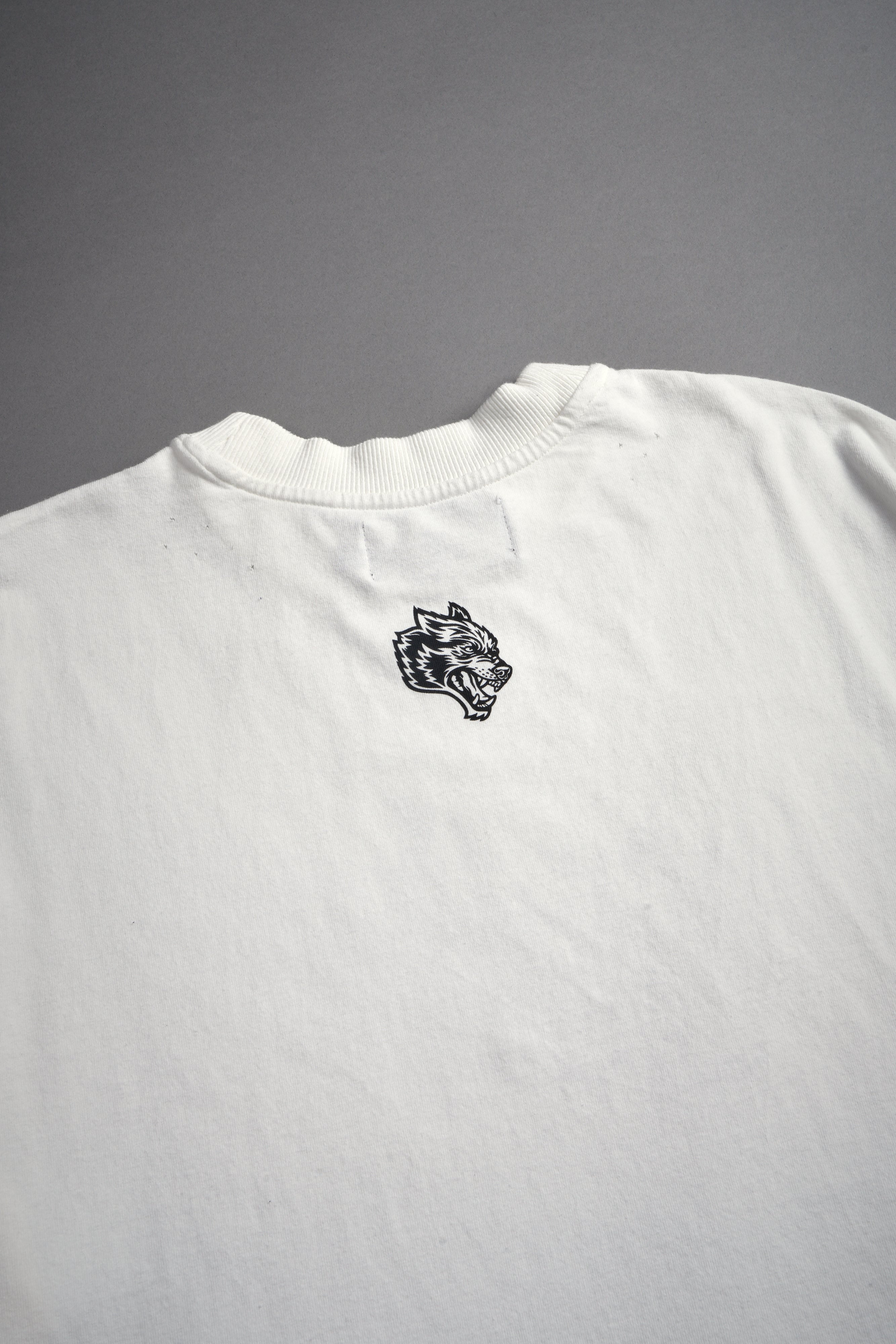 Oni Cherub Distressed Grunge Mid Length Raw Hem Tee in Cream