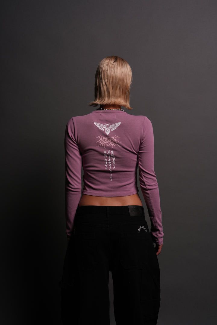 Moth Kanji L/S "Baby" Tee in Pink Smoke