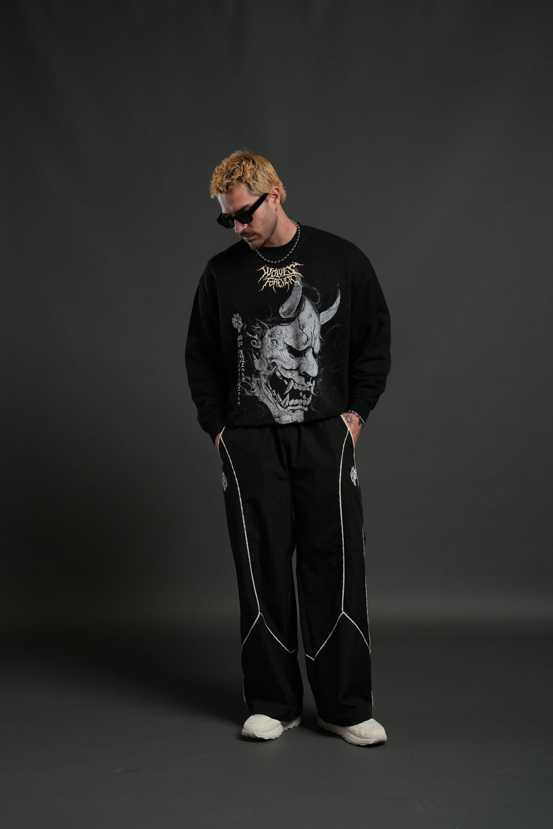Hannya Inferno Raw Hem "Box Cut" Crewneck in Black Sun Fade