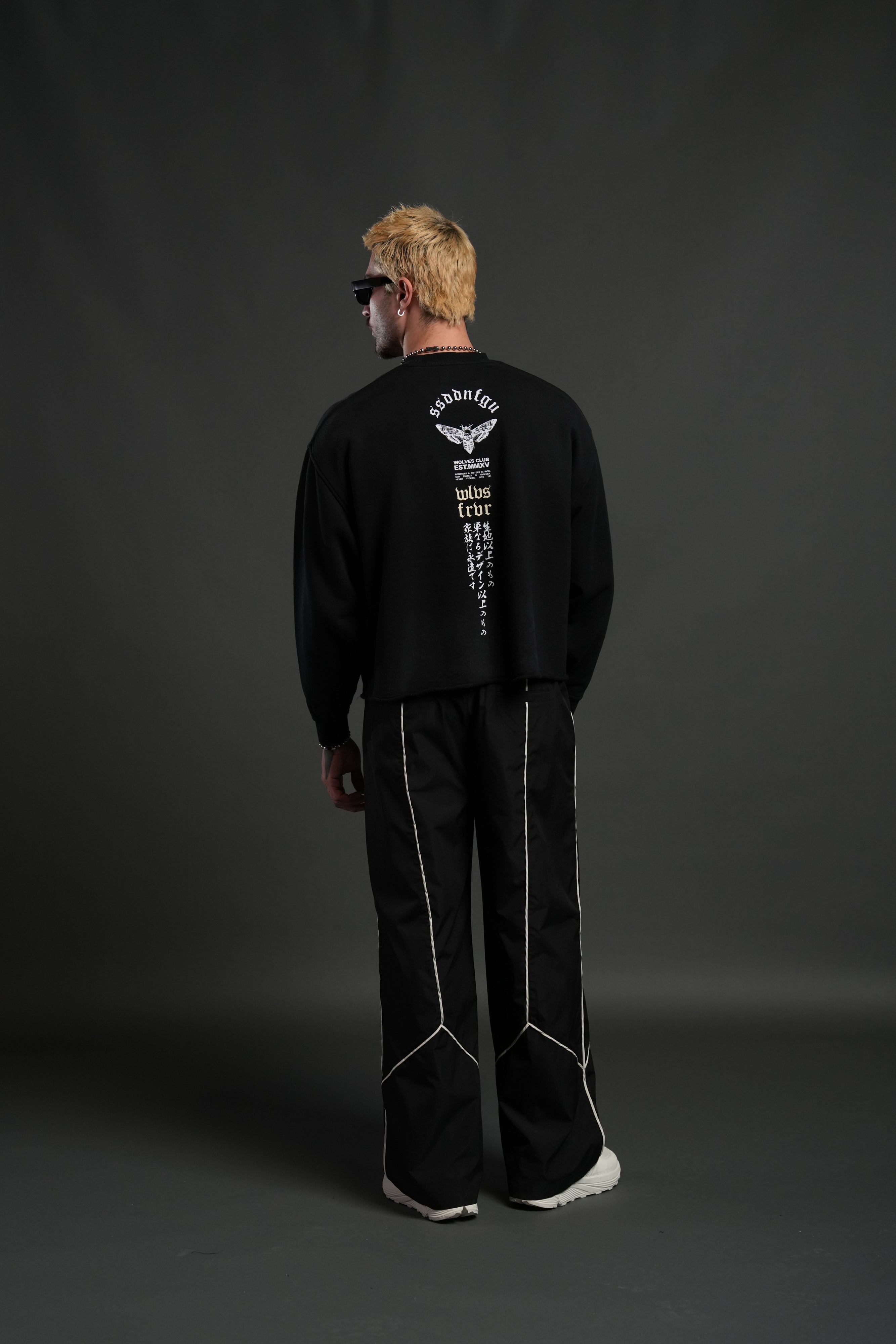 Hannya Inferno Raw Hem "Box Cut" Crewneck in Black Sun Fade