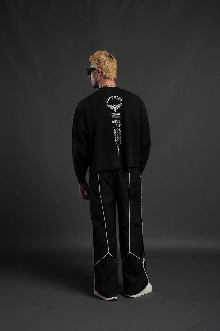 Hannya Inferno Raw Hem "Box Cut" Crewneck in Black Sun Fade