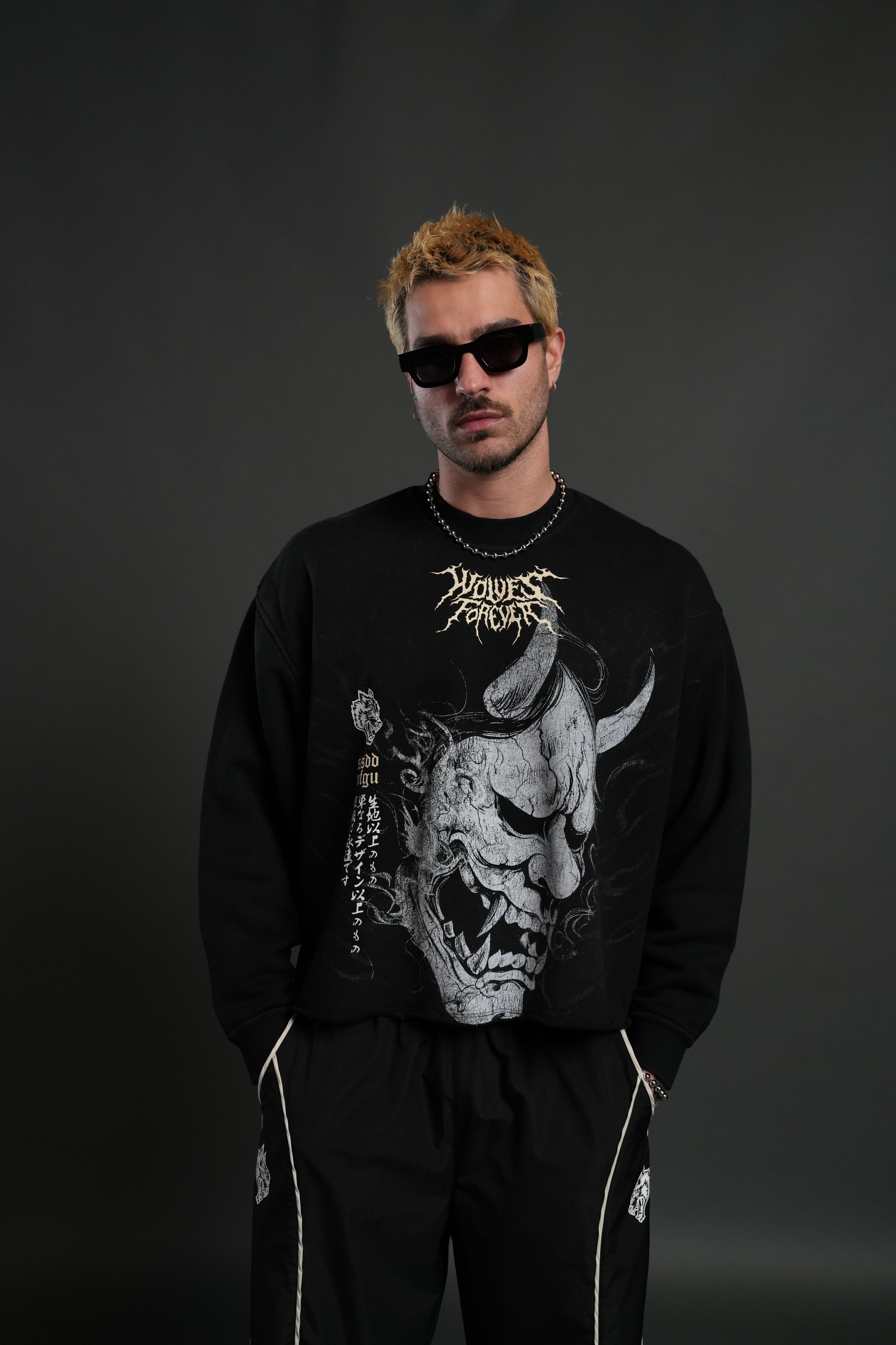 Hannya Inferno Raw Hem "Box Cut" Crewneck in Black Sun Fade