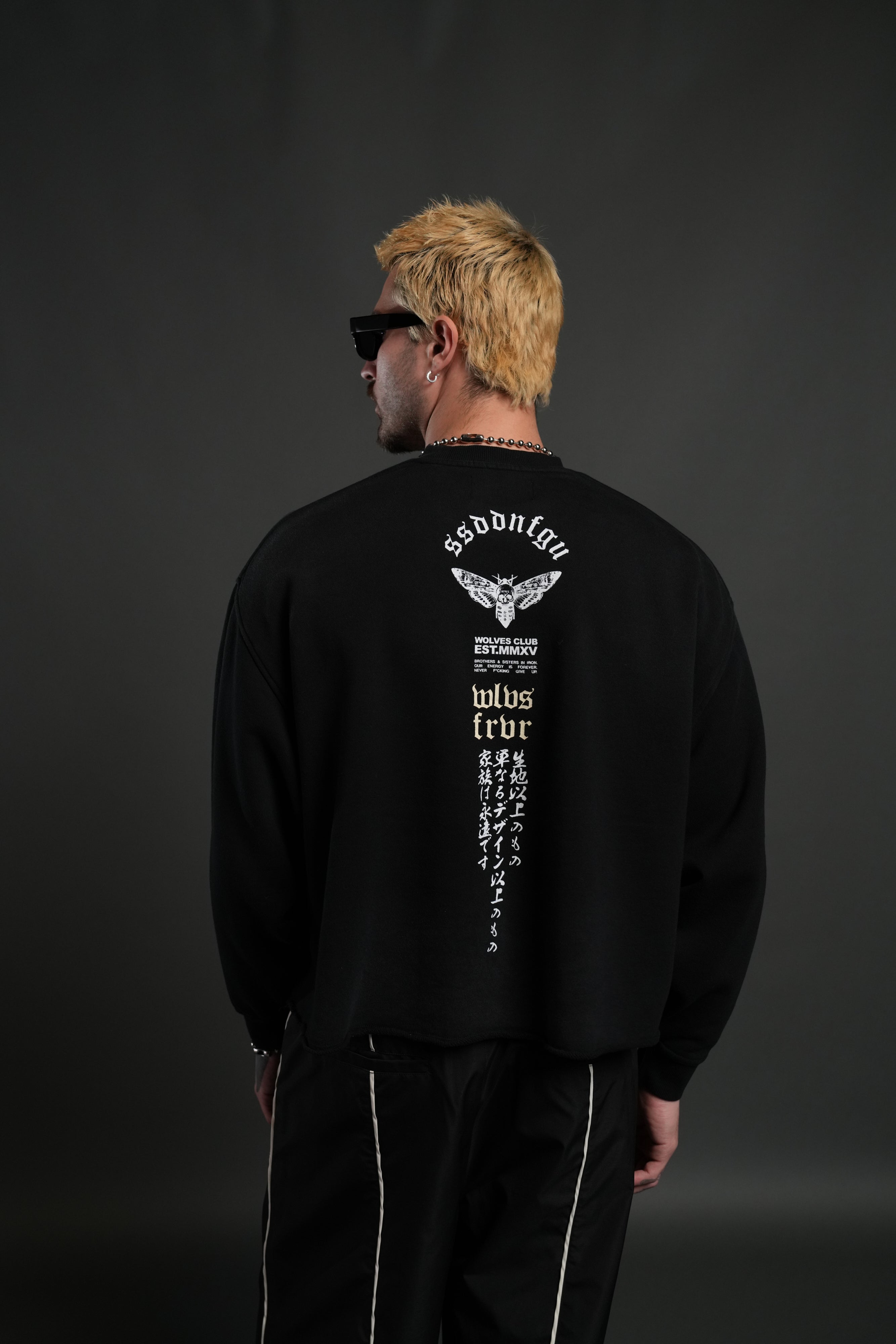 Hannya Inferno Raw Hem "Box Cut" Crewneck in Black Sun Fade