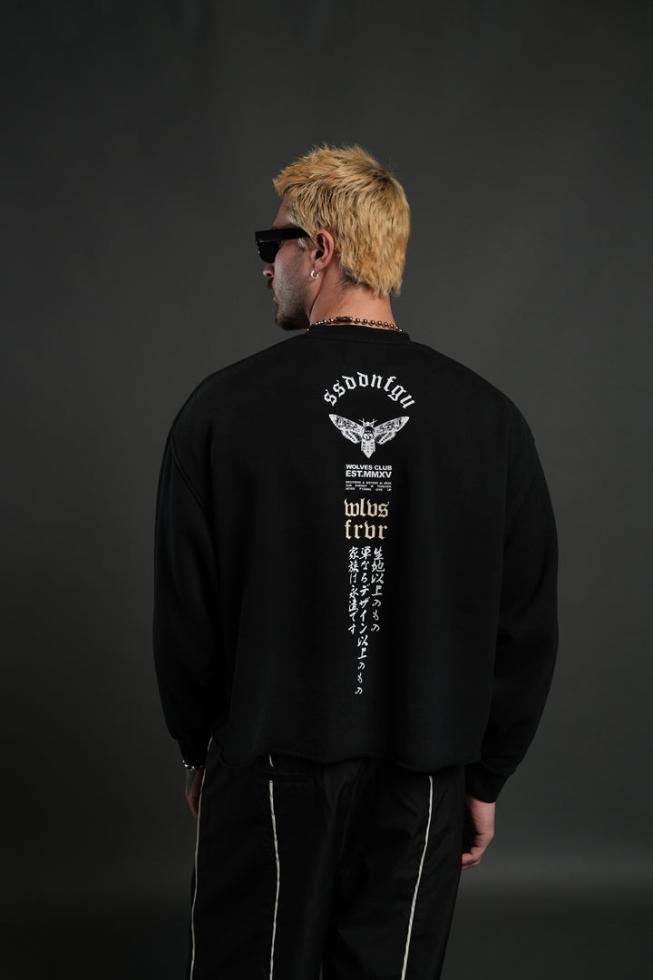 Hannya Inferno Raw Hem "Box Cut" Crewneck in Black Sun Fade