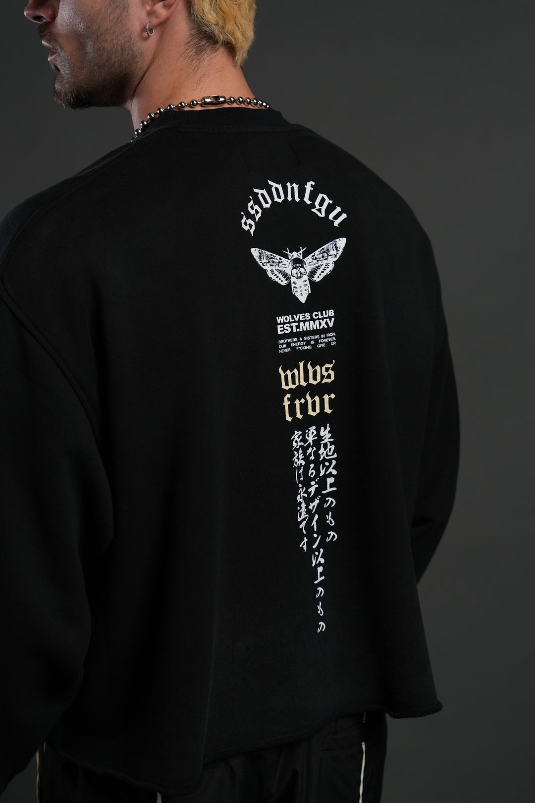 Hannya Inferno Raw Hem "Box Cut" Crewneck in Black Sun Fade