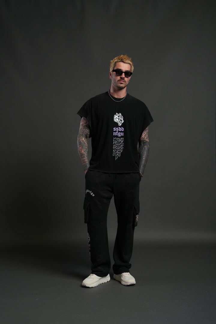 Fallen Angel Grunge Cut-Off Tee in Black