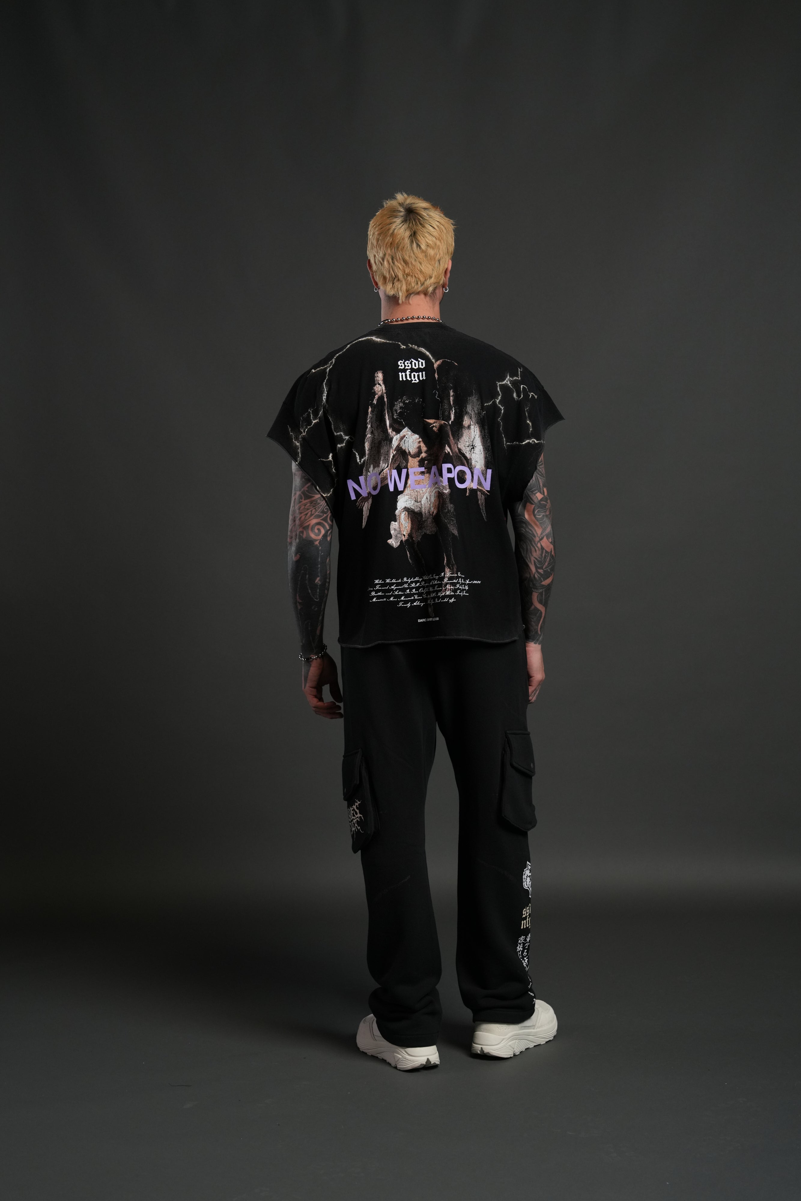 Fallen Angel Grunge Cut-Off Tee in Black