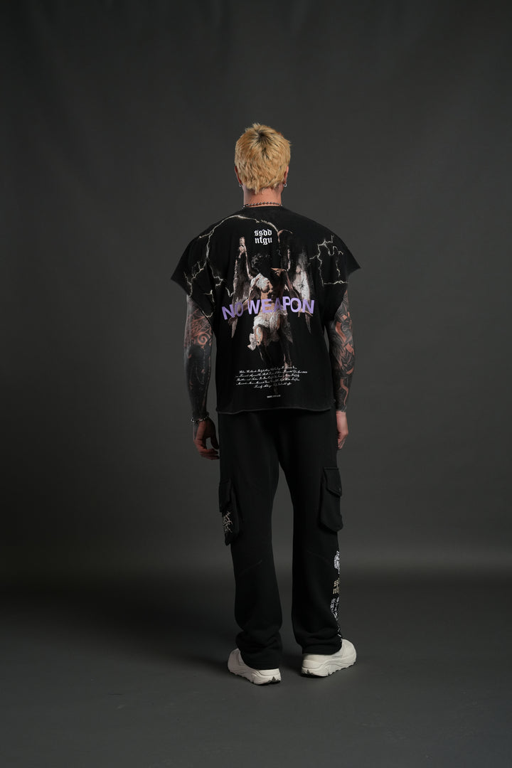 Fallen Angel Grunge Cut-Off Tee in Black