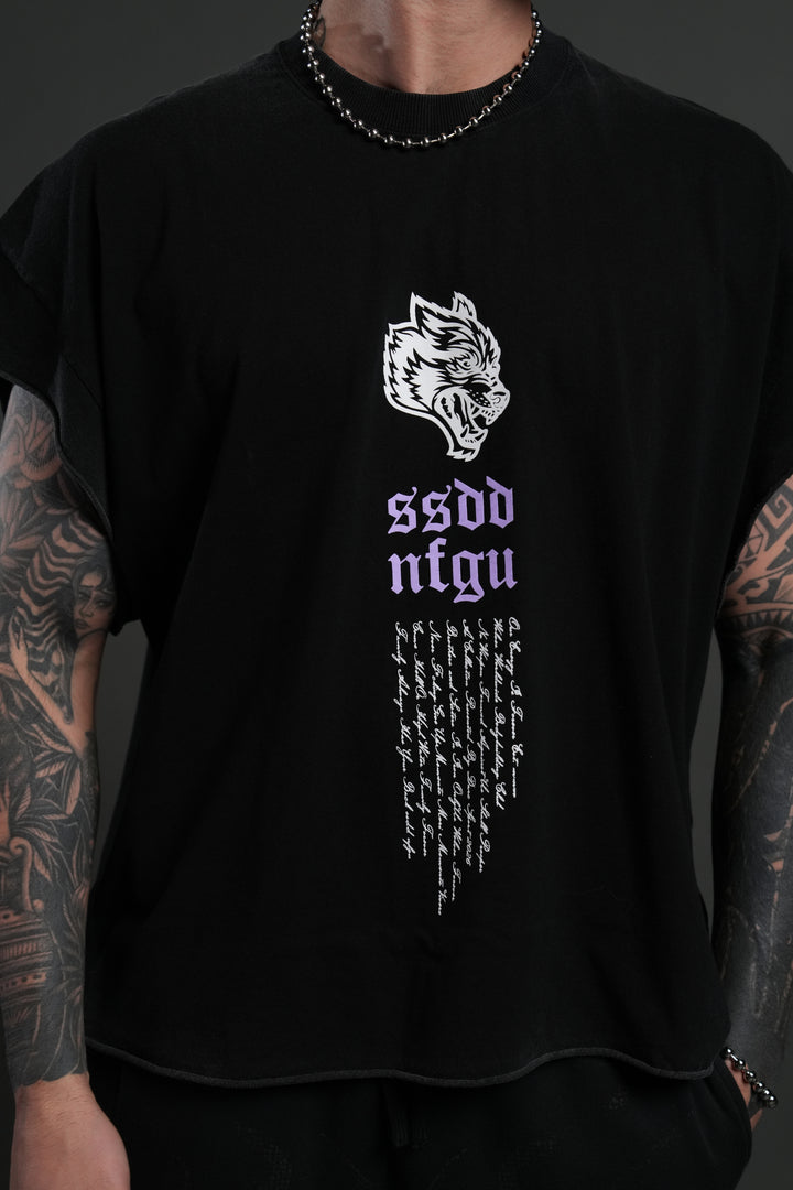 Fallen Angel Grunge Cut-Off Tee in Black