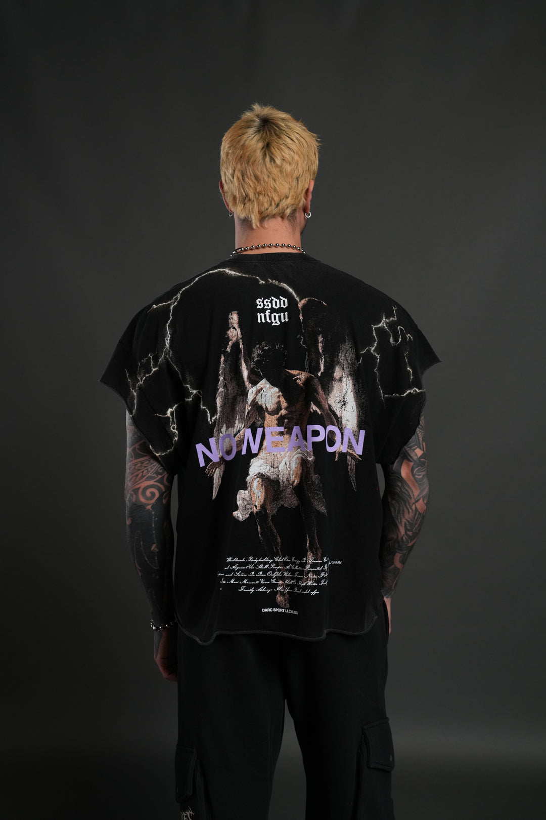 Fallen Angel Grunge Cut-Off Tee in Black