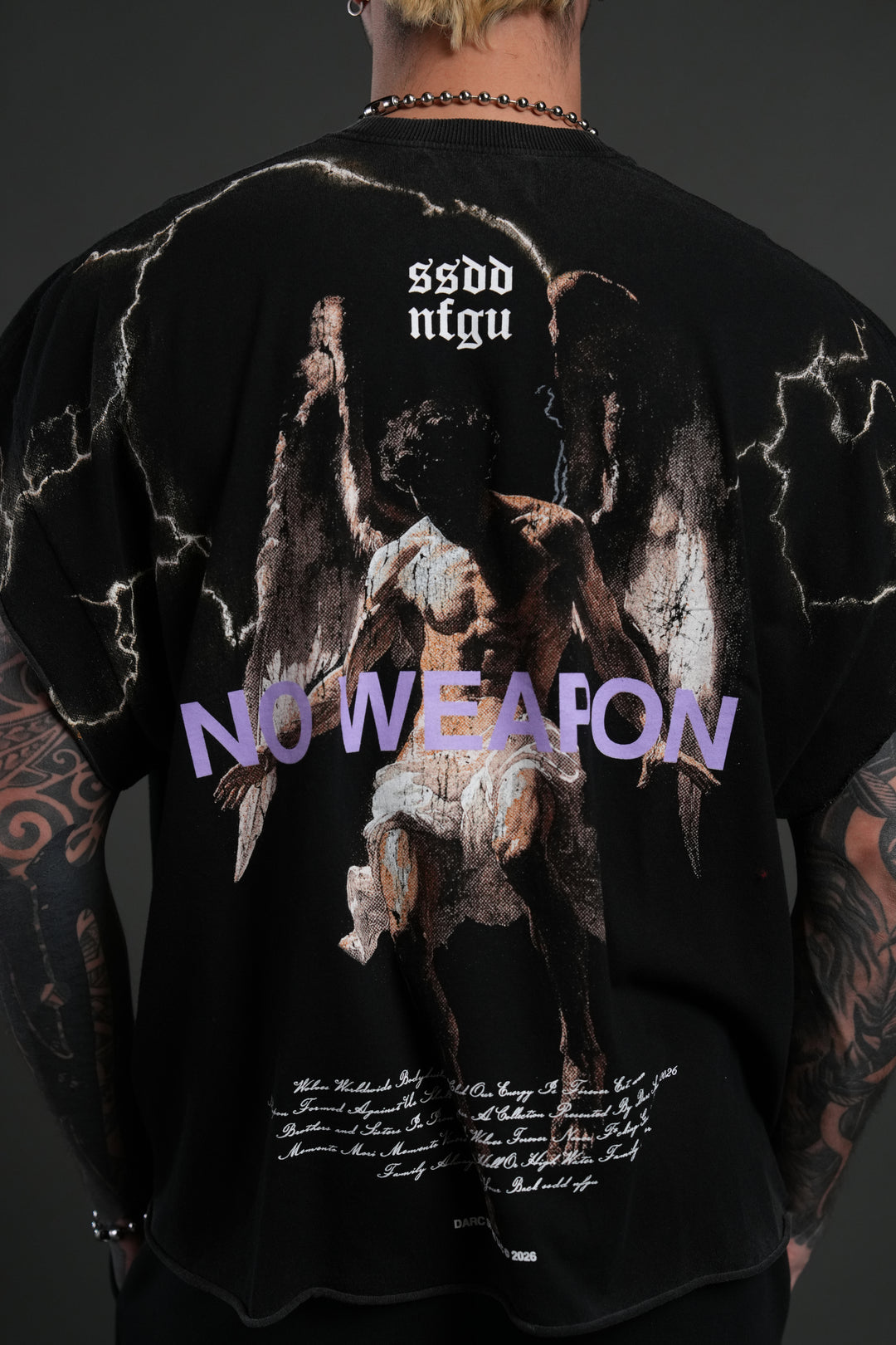 Fallen Angel Grunge Cut-Off Tee in Black