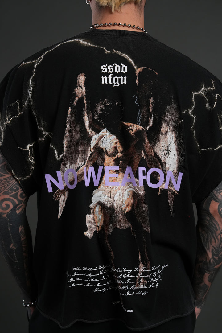 Fallen Angel Grunge Cut-Off Tee in Black