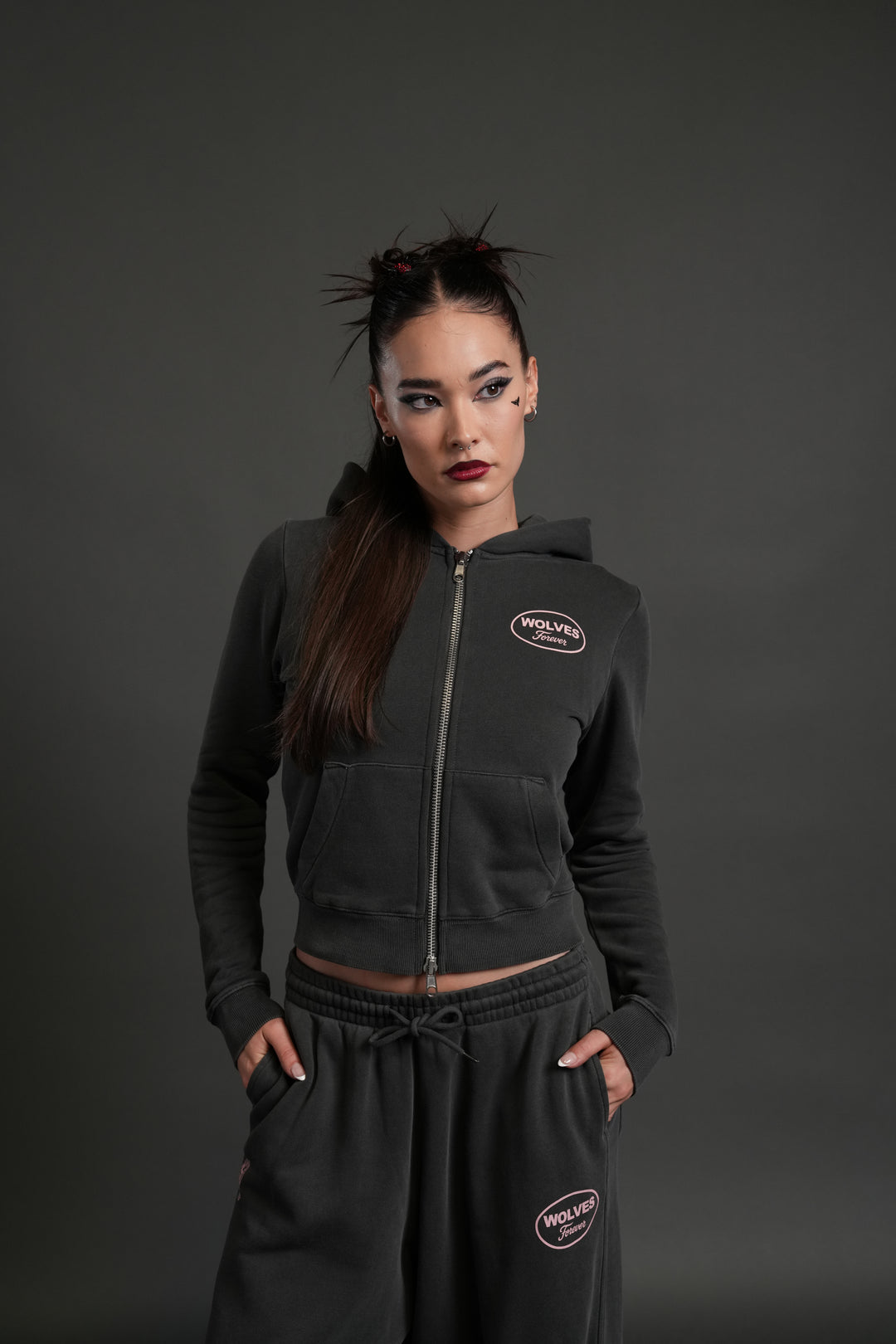 Our Time "Iris" Zip Up She Hoodie in Wolf Gray