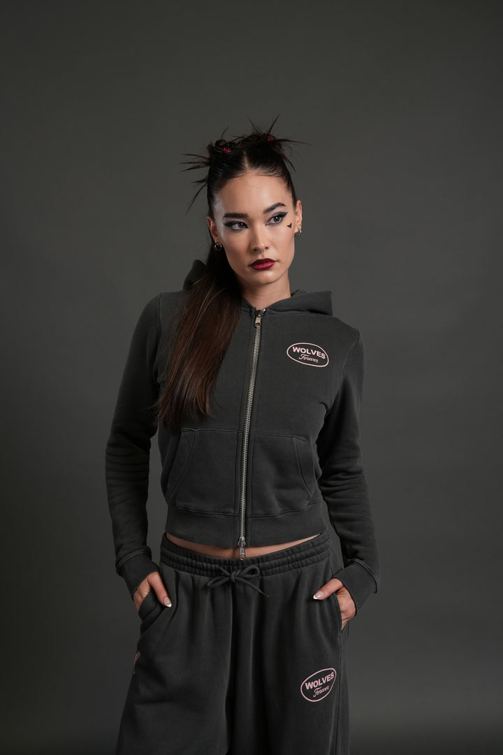 Our Time "Iris" Zip Up She Hoodie in Wolf Gray