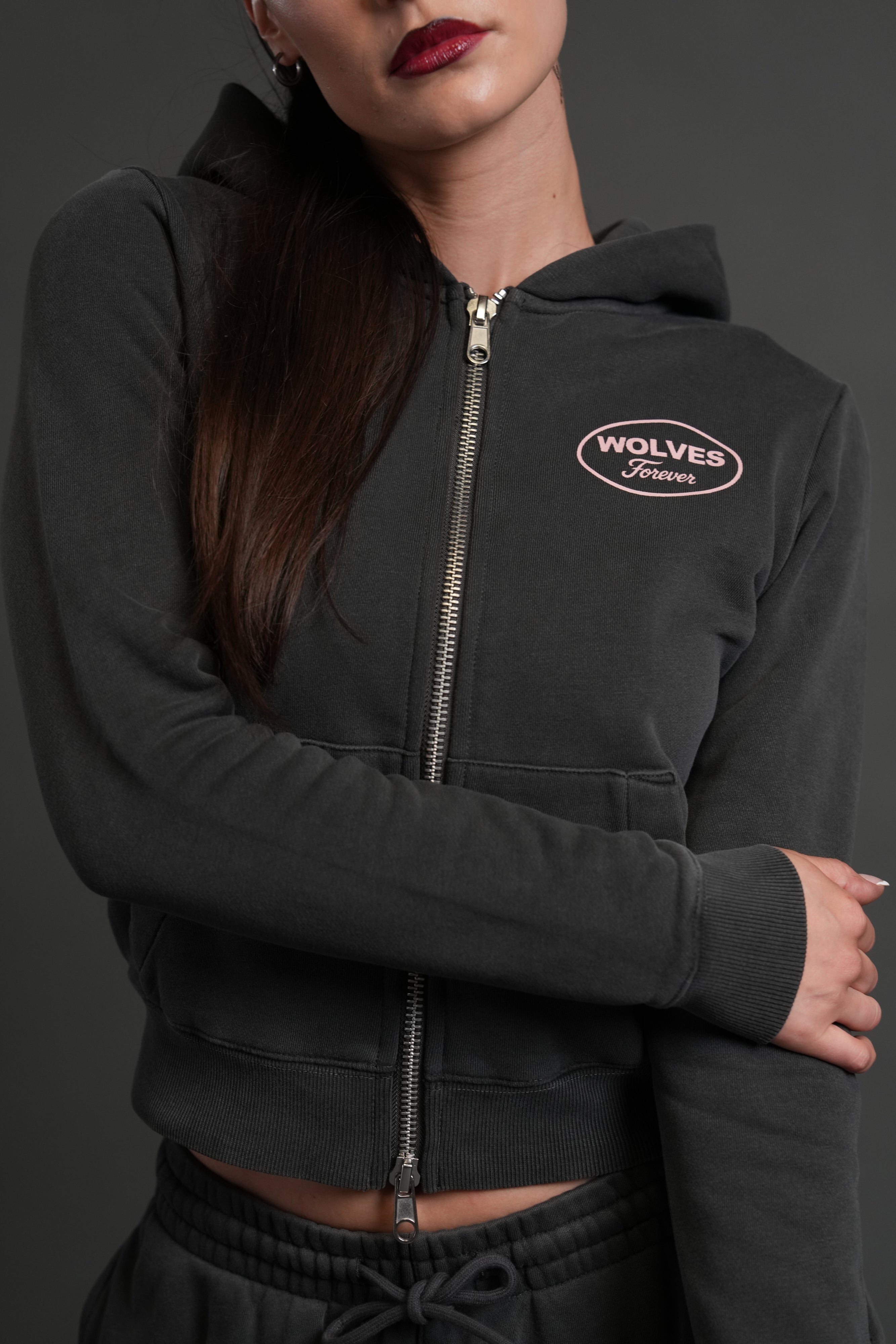 Our Time "Iris" Zip Up She Hoodie in Wolf Gray