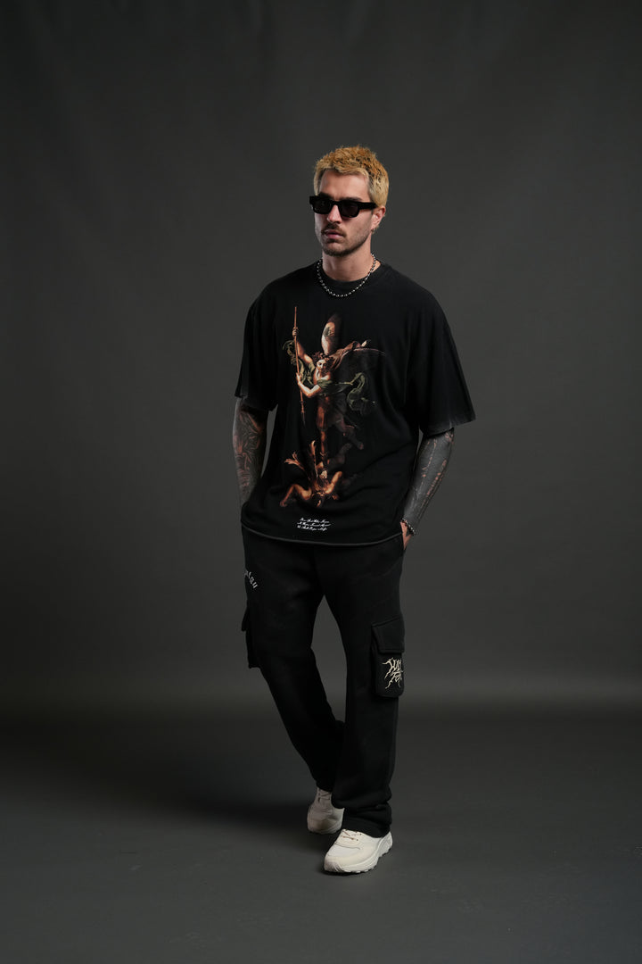 Triump Raw Hem Premium Oversized Tee in Black