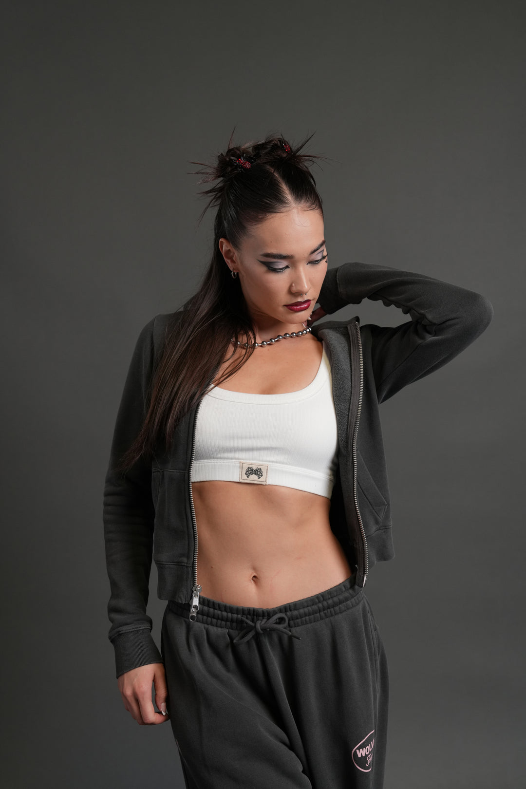 Our Time "Iris" Zip Up She Hoodie in Wolf Gray
