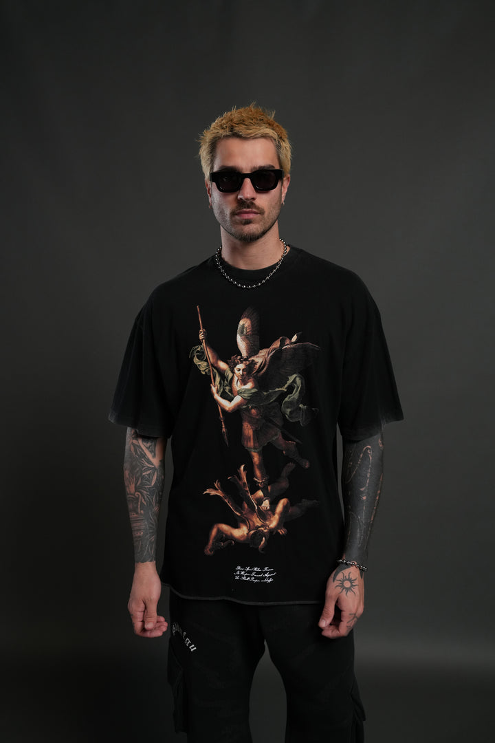 Triump Raw Hem Premium Oversized Tee in Black