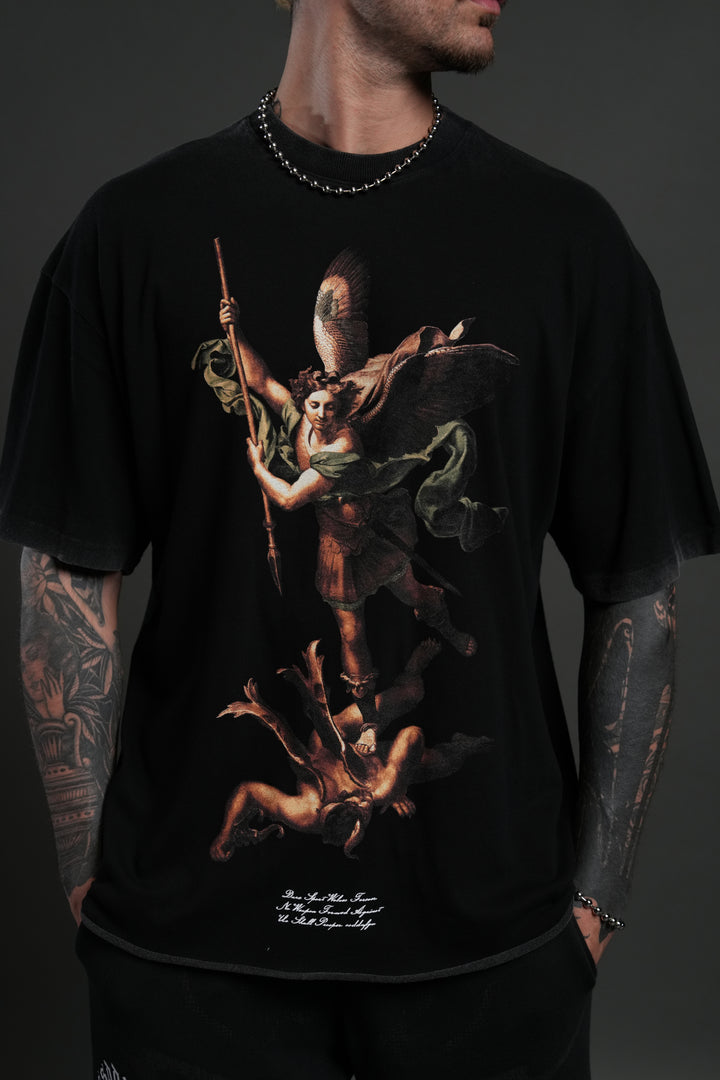 Triump Raw Hem Premium Oversized Tee in Black