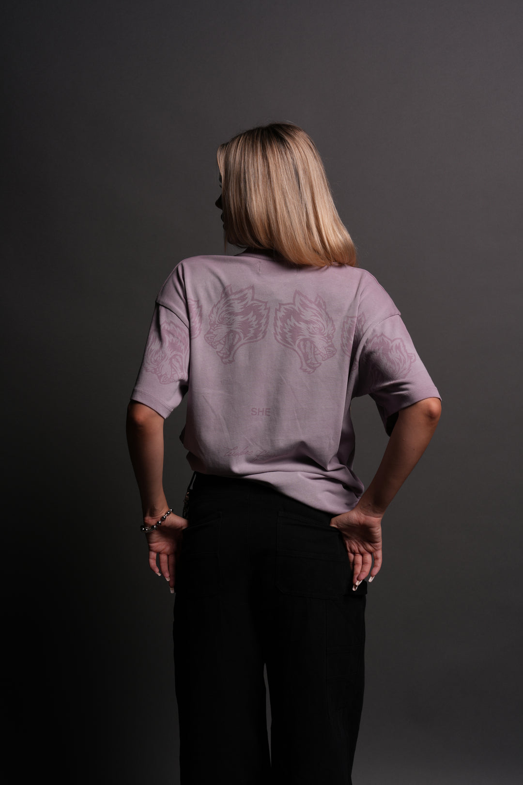 She Has Your Back "Pump Cover" Tee in Purple Smoke Horizon Sun Fade