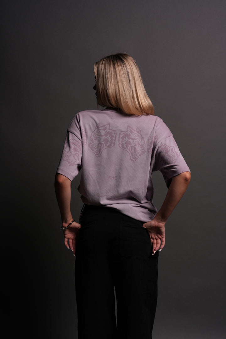 She Has Your Back "Pump Cover" Tee in Purple Smoke Horizon Sun Fade