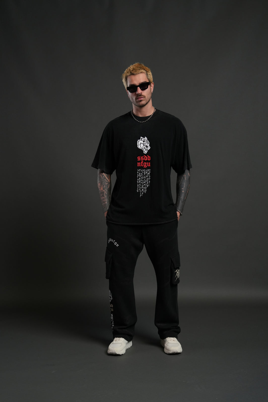 Fallen Angel Raw Hem Premium Oversized Tee in Black