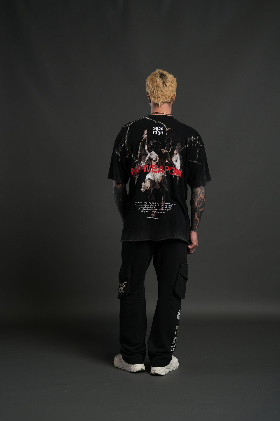 Fallen Angel Raw Hem Premium Oversized Tee in Black