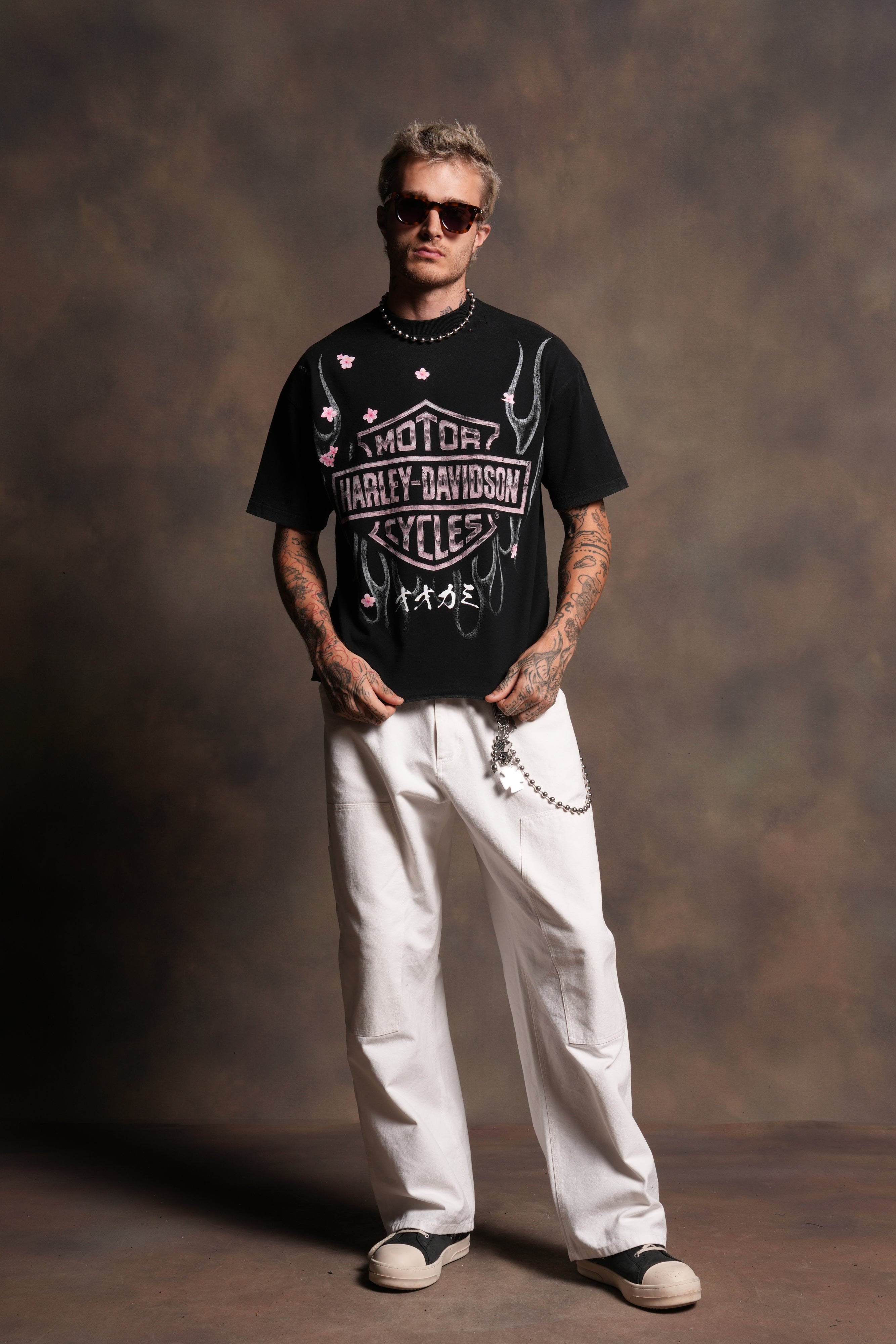 Darc Blossom Premium Raw Hem Box Cut Tee in Washed Black