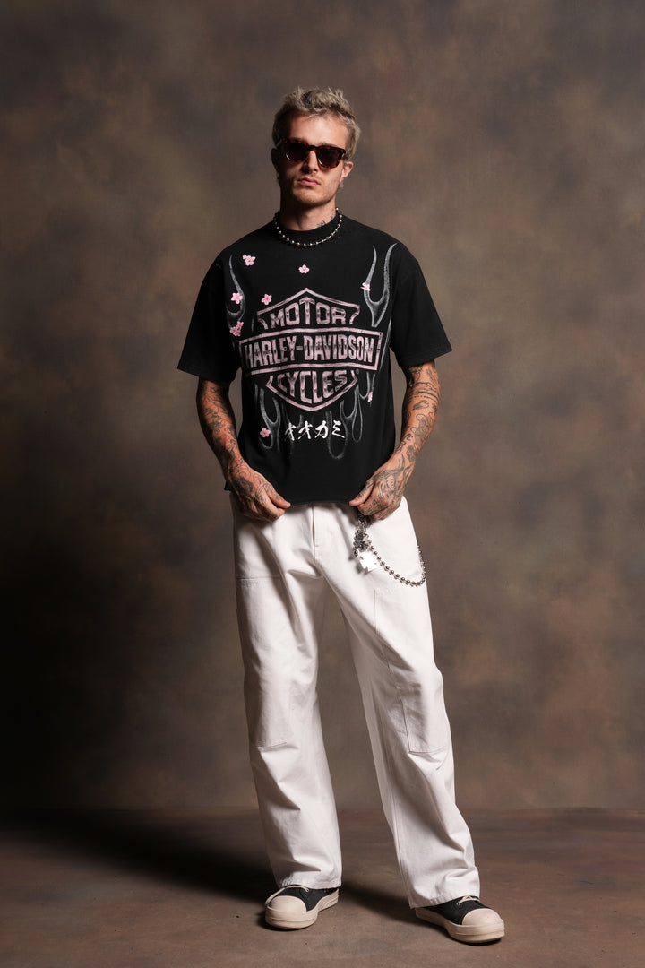 Darc Blossom Premium Raw Hem Box Cut Tee in Washed Black