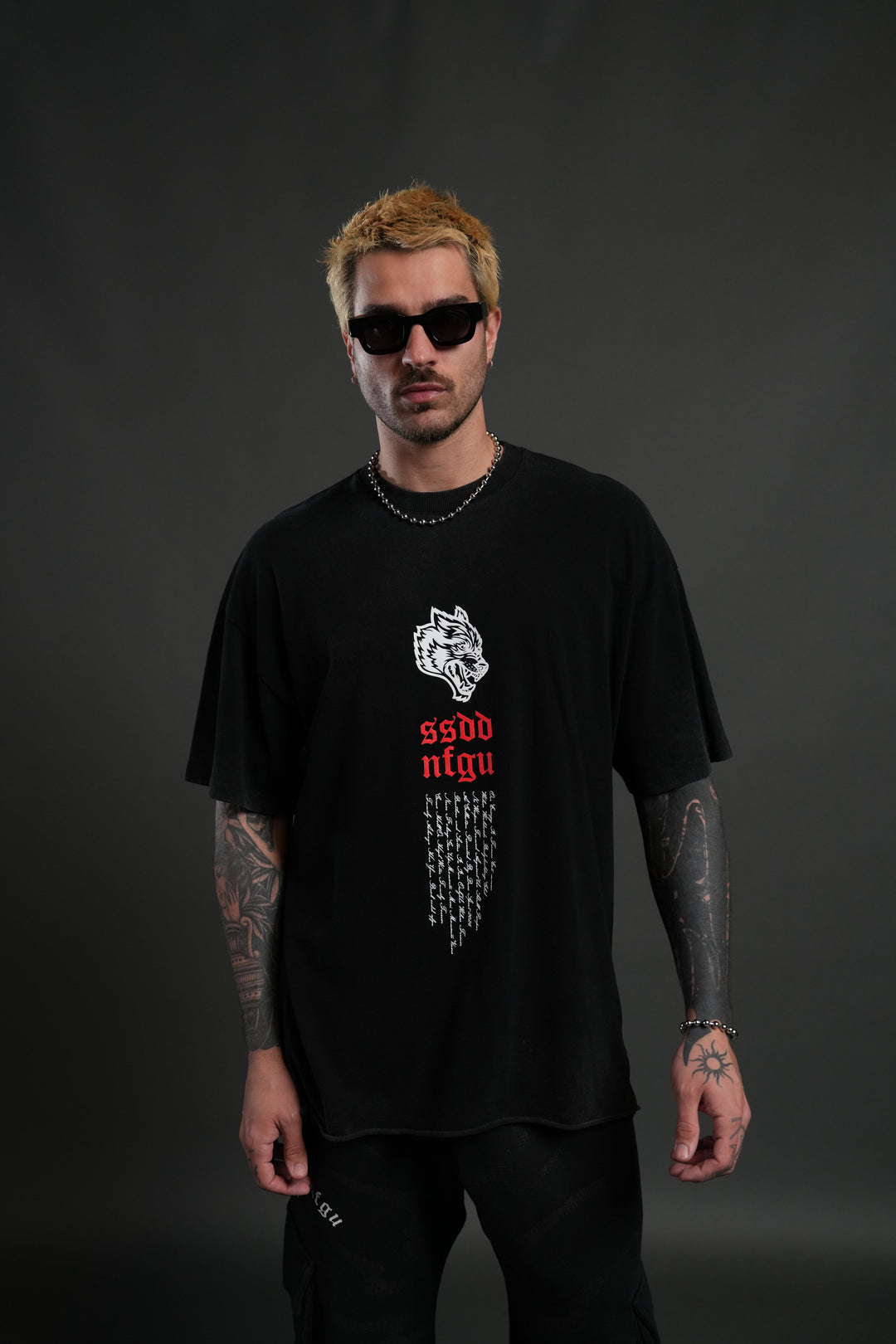 Fallen Angel Raw Hem Premium Oversized Tee in Black