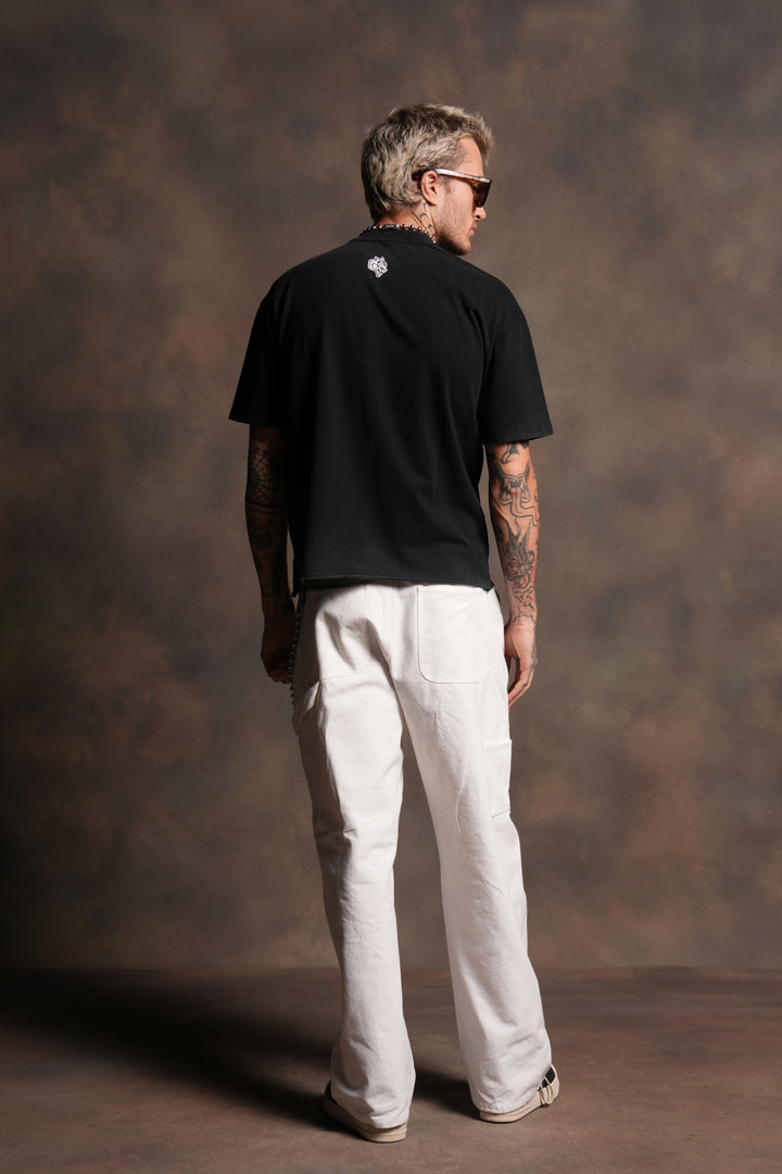 Darc Blossom Premium Raw Hem Box Cut Tee in Washed Black