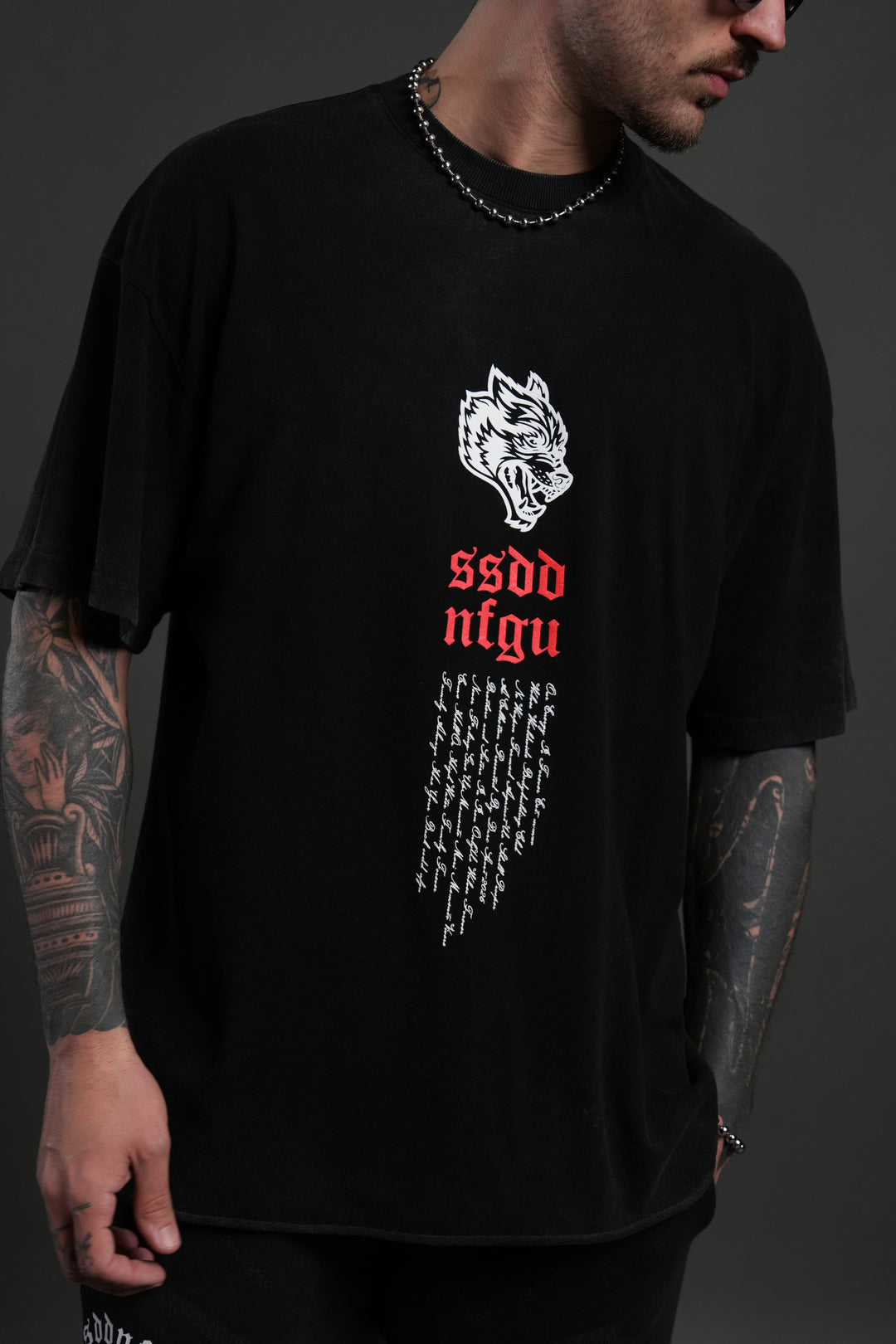 Fallen Angel Raw Hem Premium Oversized Tee in Black