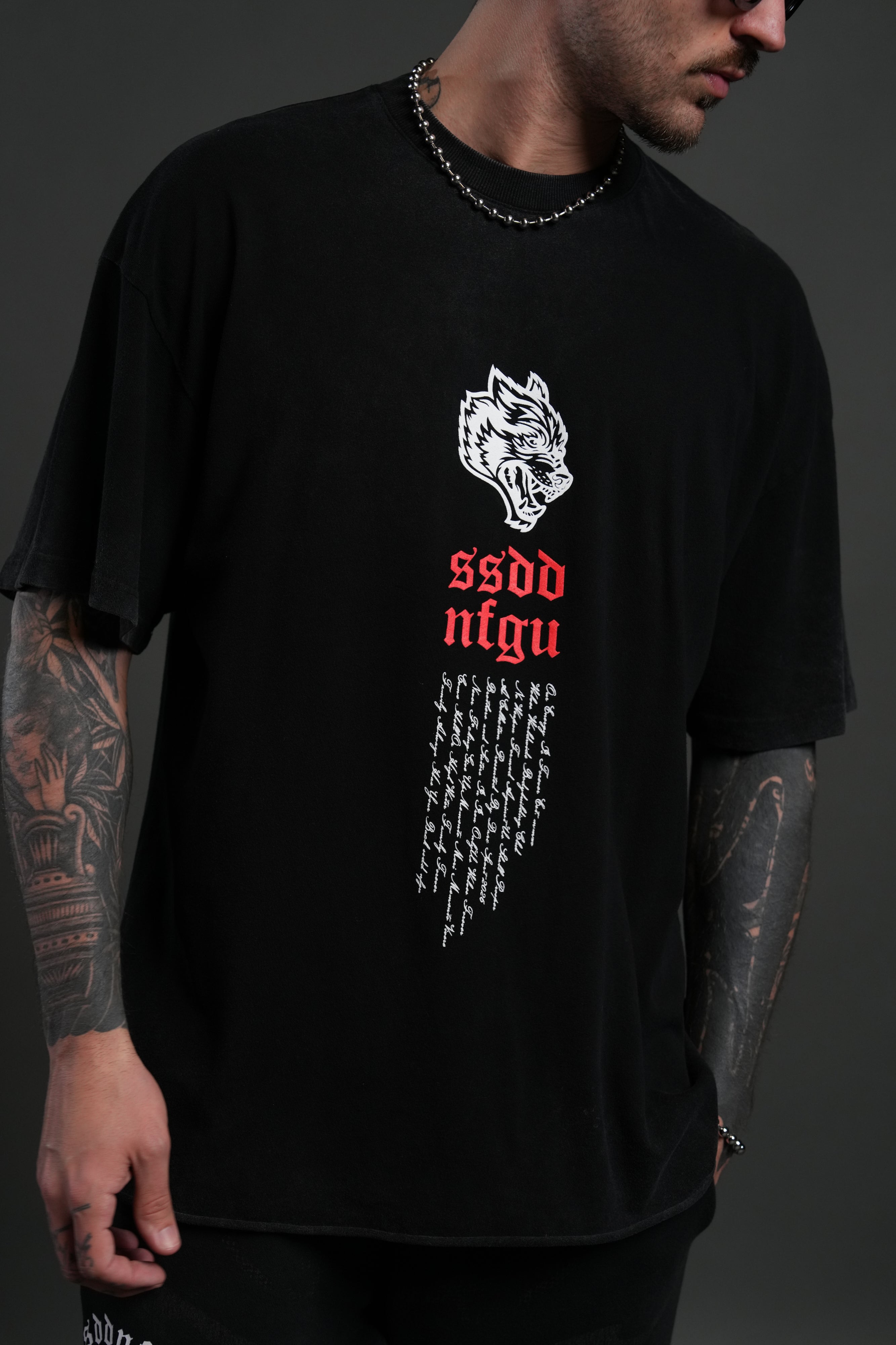 Fallen Angel Raw Hem Premium Oversized Tee in Black